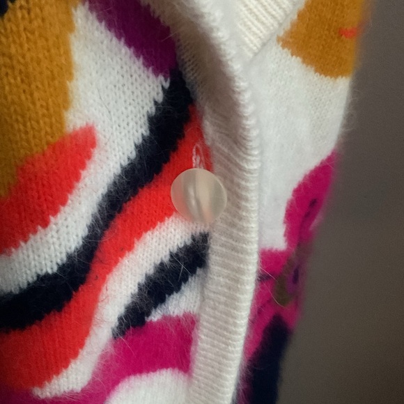 Vintage 80’s Rafaella Cream Floral Angora Rabbit Fur Wool Blend Cardigan, medium - Picture 4 of 6